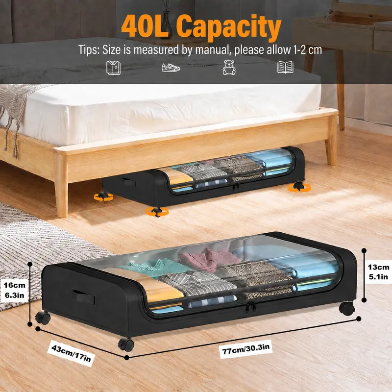 nder Bed Transparent Bins with 360° Swivel Rolls Smoothly