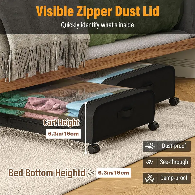 nder Bed Transparent Bins with 360° Swivel Rolls Smoothly